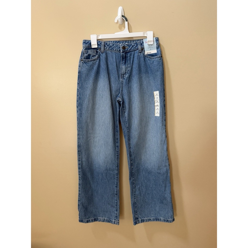 Cat & Jack Girls Wide Leg Mid Rise Adjustable Waist Jeans Blue Size 14 NWT